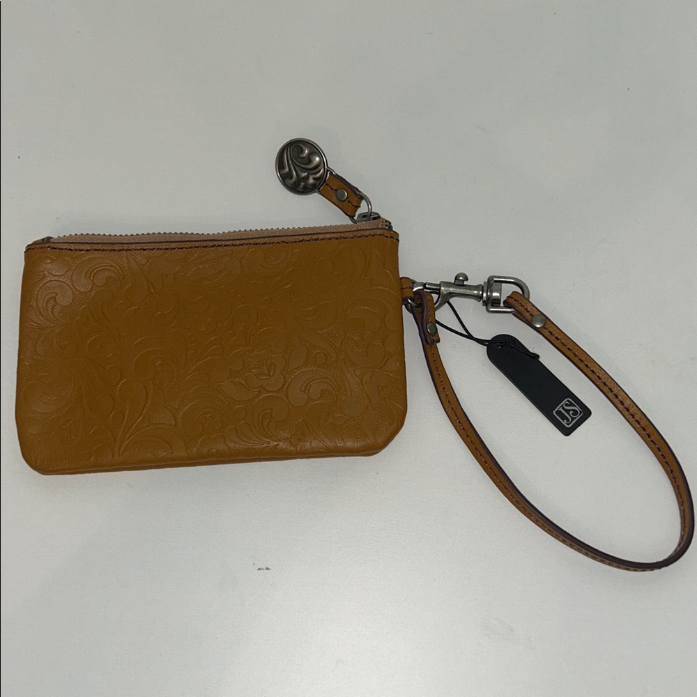 Jim Shore Tooled leather wristlet pouch NEW